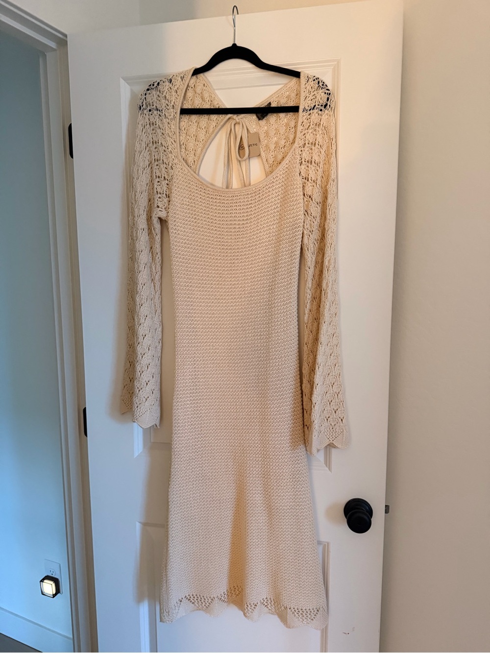 Urban Outfitters Cream Crochet Midi Dress with Lace Sleeves